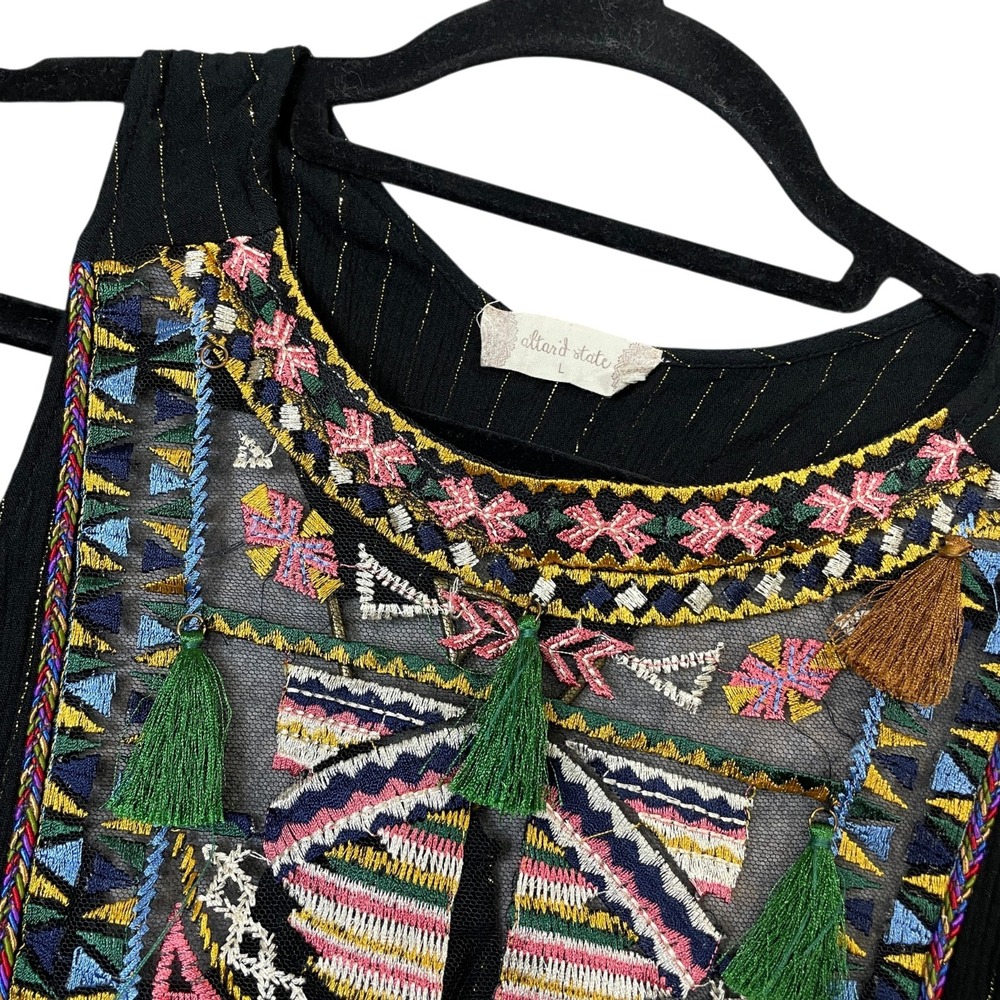 Altar'd State Large‎ Black Tribal Sleeveless Top 100% Viscose Embroidered - Picture 2 of 6
